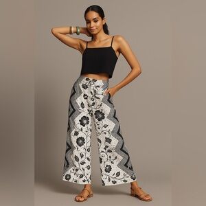 Anthropologie Edme & Esyllte NWOT Black & White Floral Wide Leg Pants S